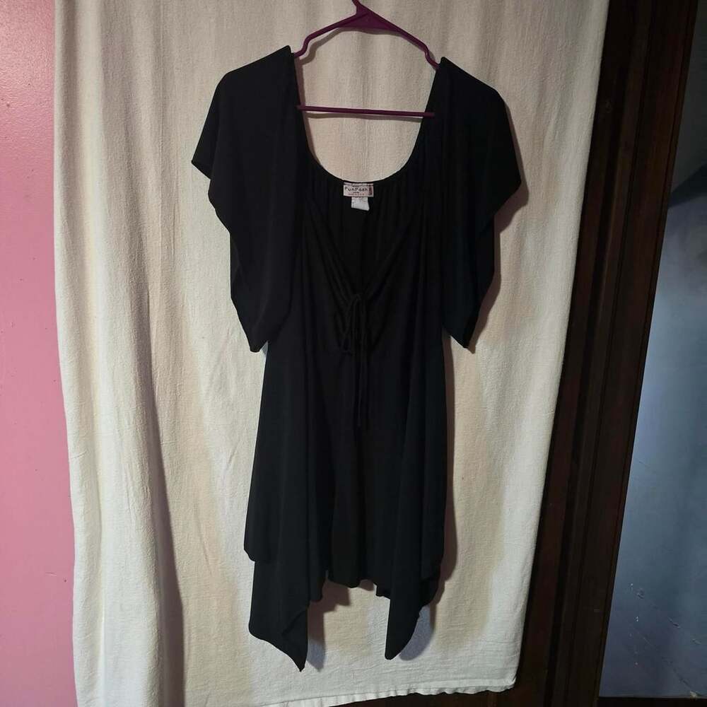 FunFash Black Asymmetrical Blouse Size L Tie Front Top